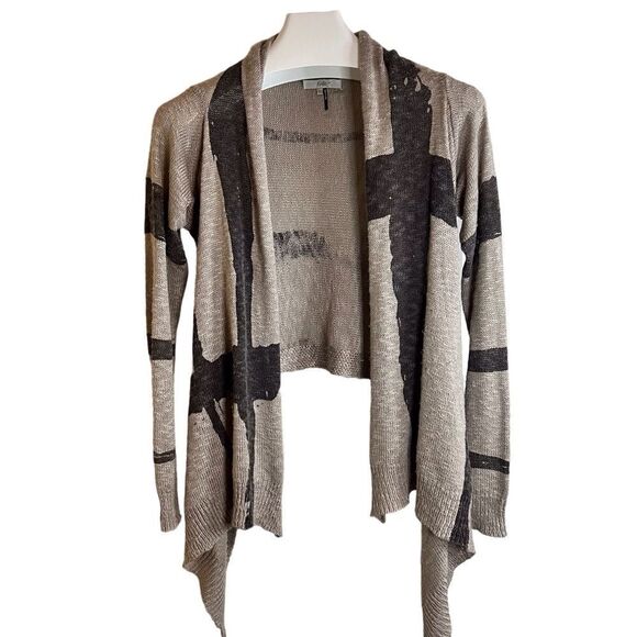 Fate Sweaters - Fate Cream and Gray Boho Long‎ Cardigan Wrap Art Deco Wool Blend Size Med